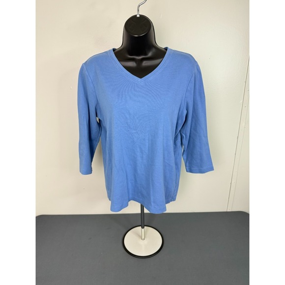 L.L. Bean Women's V-Neck 3/4 Sleeve Classic Cotton Knit Top Blue Size Large - Picture 2 of 5